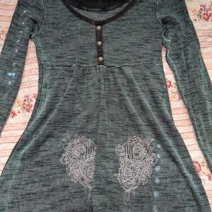 T Party Fashion Green Tunic with Black Trim